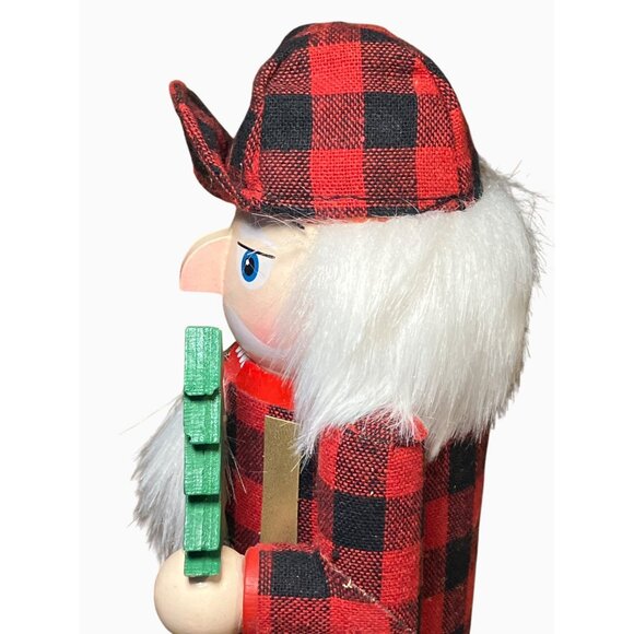 Lumberjack Nutcracker Wood Figurine Plaid Shirt 9 Inches Tall - Picture 6 of 9